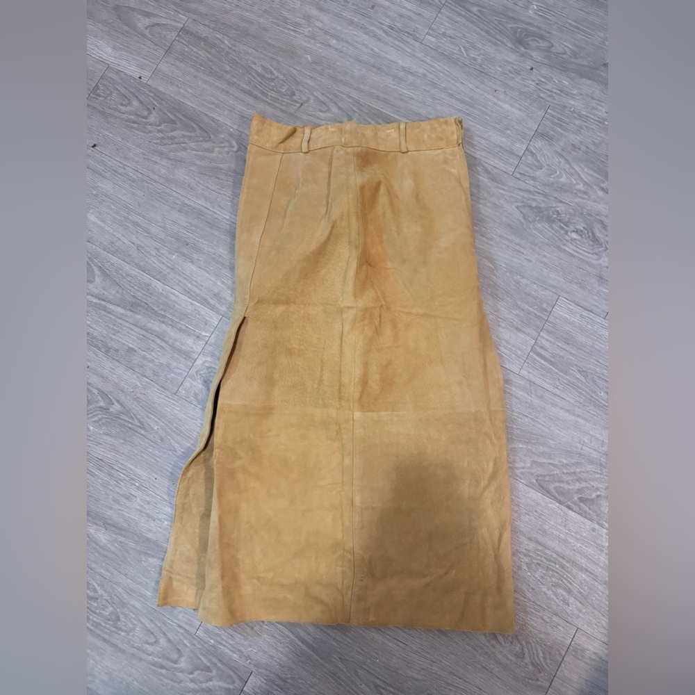 Forenza Tan Suede Midi Skirt with Side Slit